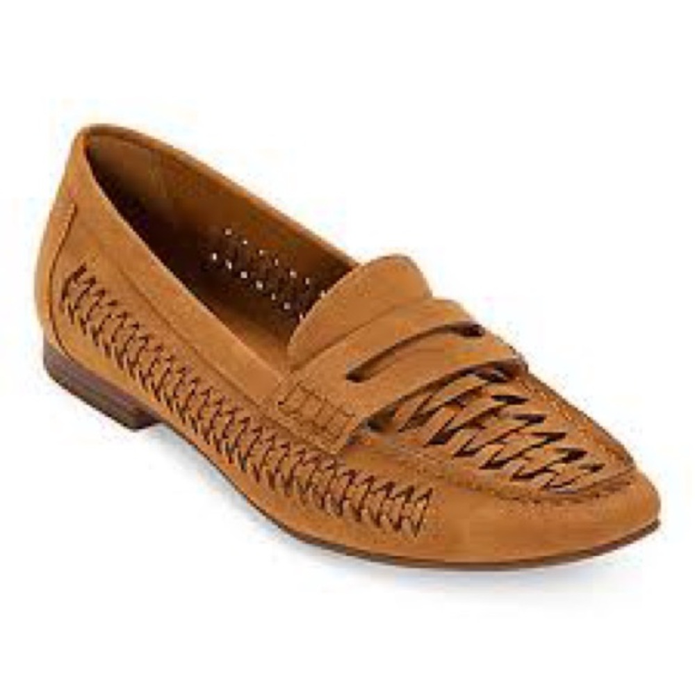 FRYE AND CO. Woven Loafers Flats brown soft faux suede slip on shoes boho preppy